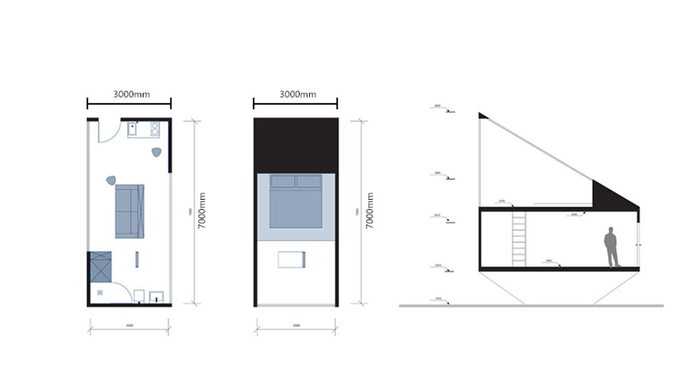 Compact A-Frame Cabin prefab luxury bungalow Breezecabin layout plan