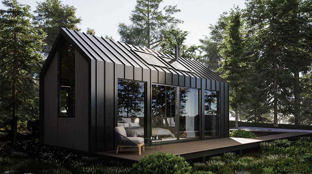 Modern Prefab A-Frame Cabin Obsidian with light steel frame modular home