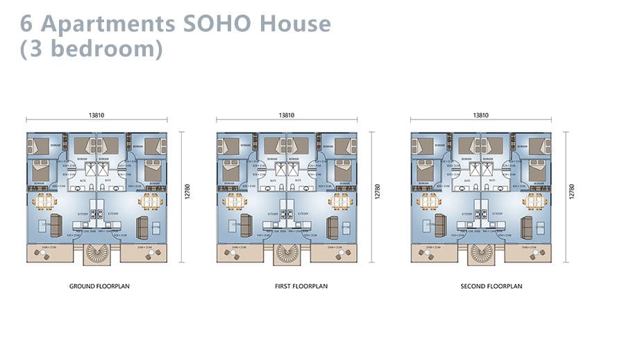6 Apartments SOHO Prefab Loft layout plan