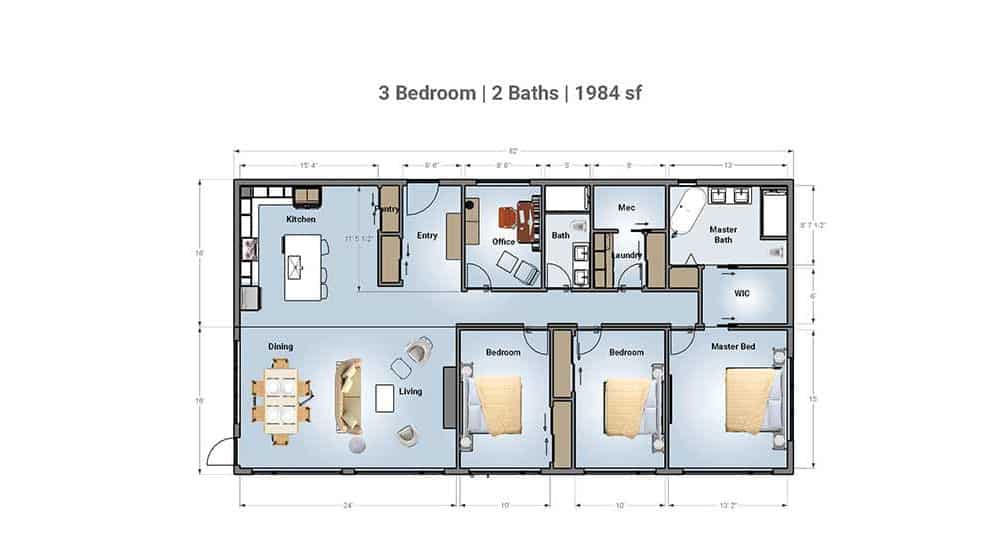 Meadow – Prefab Bungalow layout plan